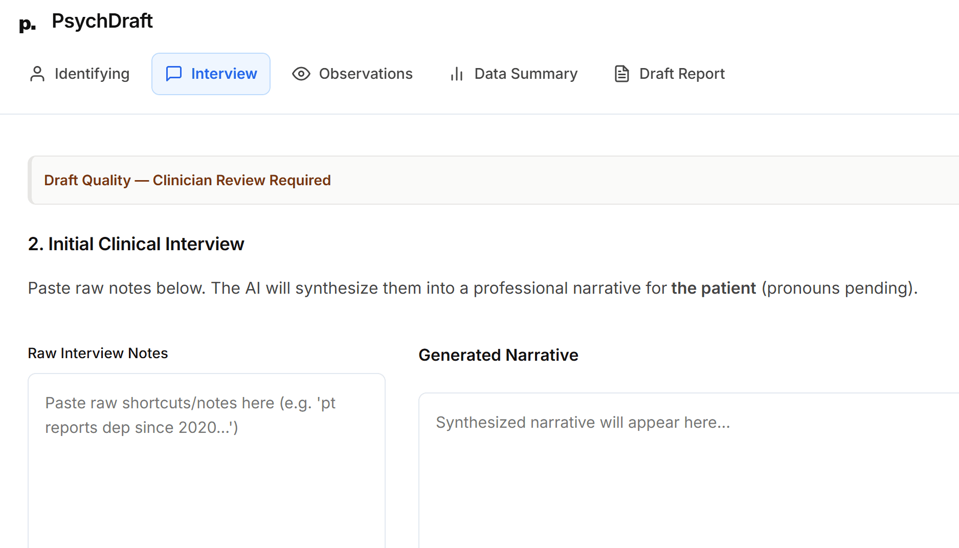 PsychDraft Application Interface